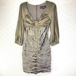 Nicole Miller Silk Rouched Long Sleeve Mini Dress Metallic Grey (size 4)